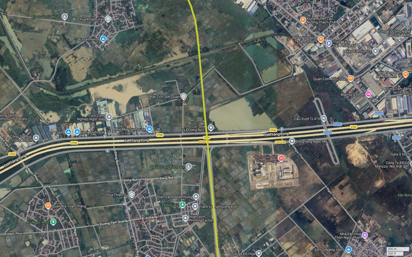Vị trí ga tiềm năng của tuyến metro số 13 Hà Nội tại km 11,9, nơi hành lang cắt Đại lộ Thăng Long ở Ngọc Liệp