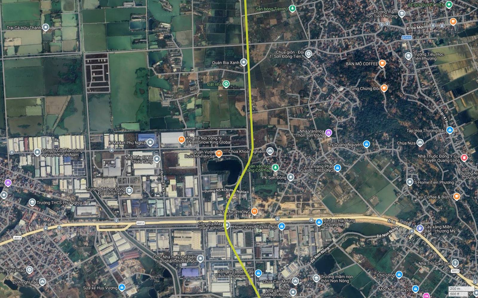 Mốc km 23,9 của tuyến metro số 13 Hà Nội tại điểm cắt Quốc lộ 6 trong Khu công nghiệp Phú Nghĩa, Chương Mỹ