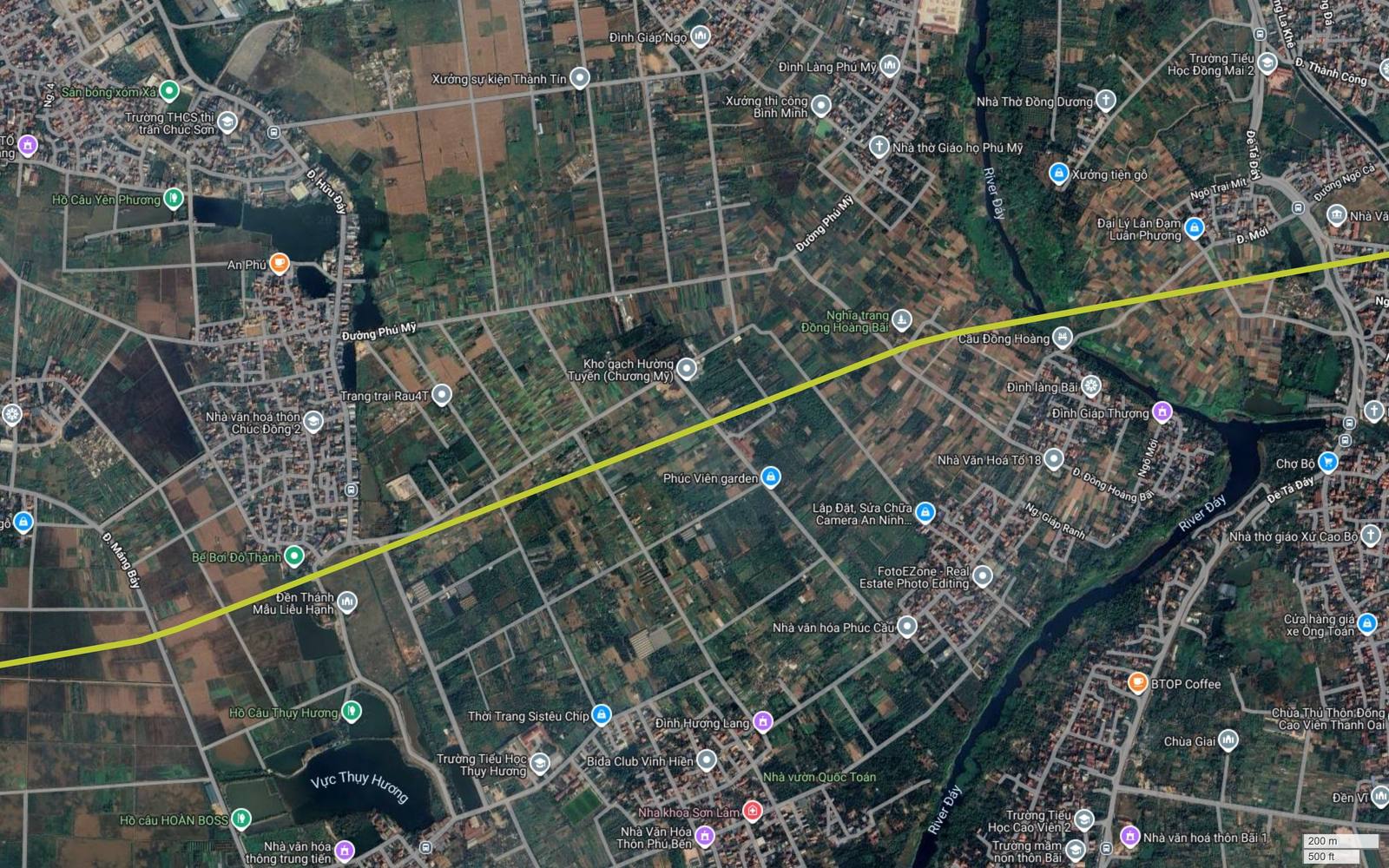 Đoạn tuyến metro số 13 Hà Nội qua vùng vườn bãi Phú Mỹ, Chúc Sơn, tiếp cận sông Đáy tại Cầu Đồng Hoàng